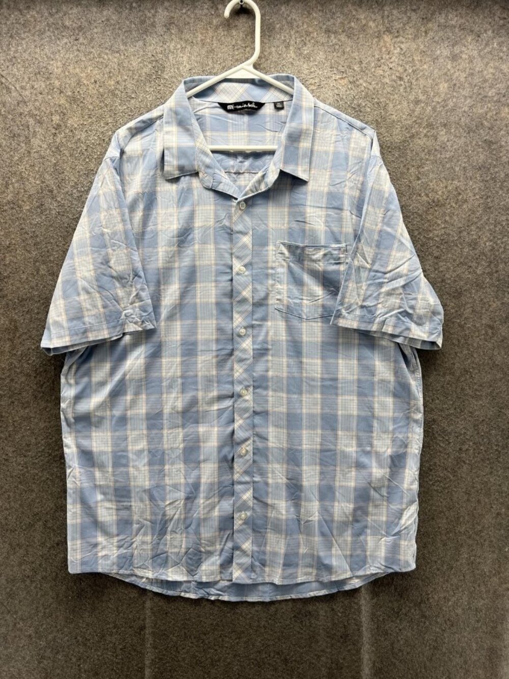 Travis Mathew Shirt Men 2XL Blue Plaid Short Sleeve Button Up Casual Golf